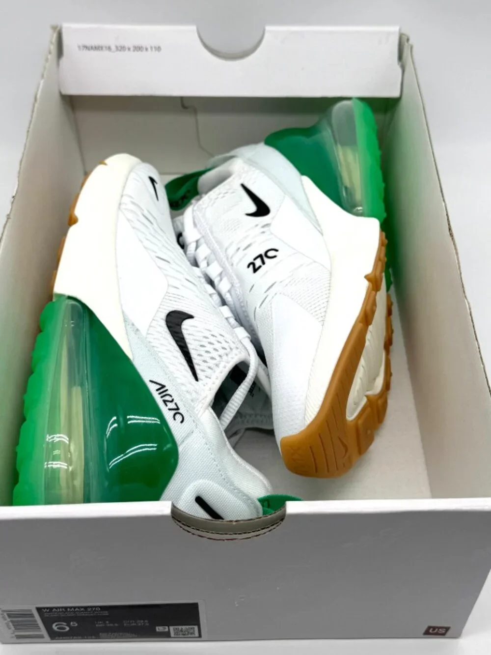 Nike Womens Air Max 270 White Green Shoes Sz 6.5 New AH6789-125 Activewear